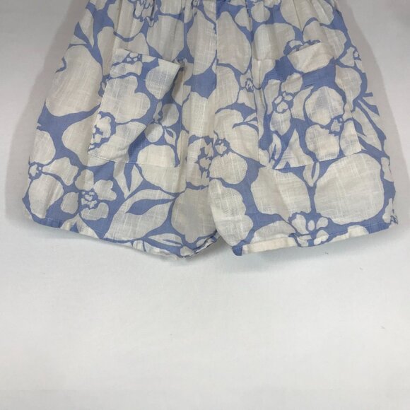BILLA BONG - WOMEN'S SMALL WHITE & BLUE FLORAL ELASTIC WAIST LINED COTTON SHORTS - Picture 6 of 8
